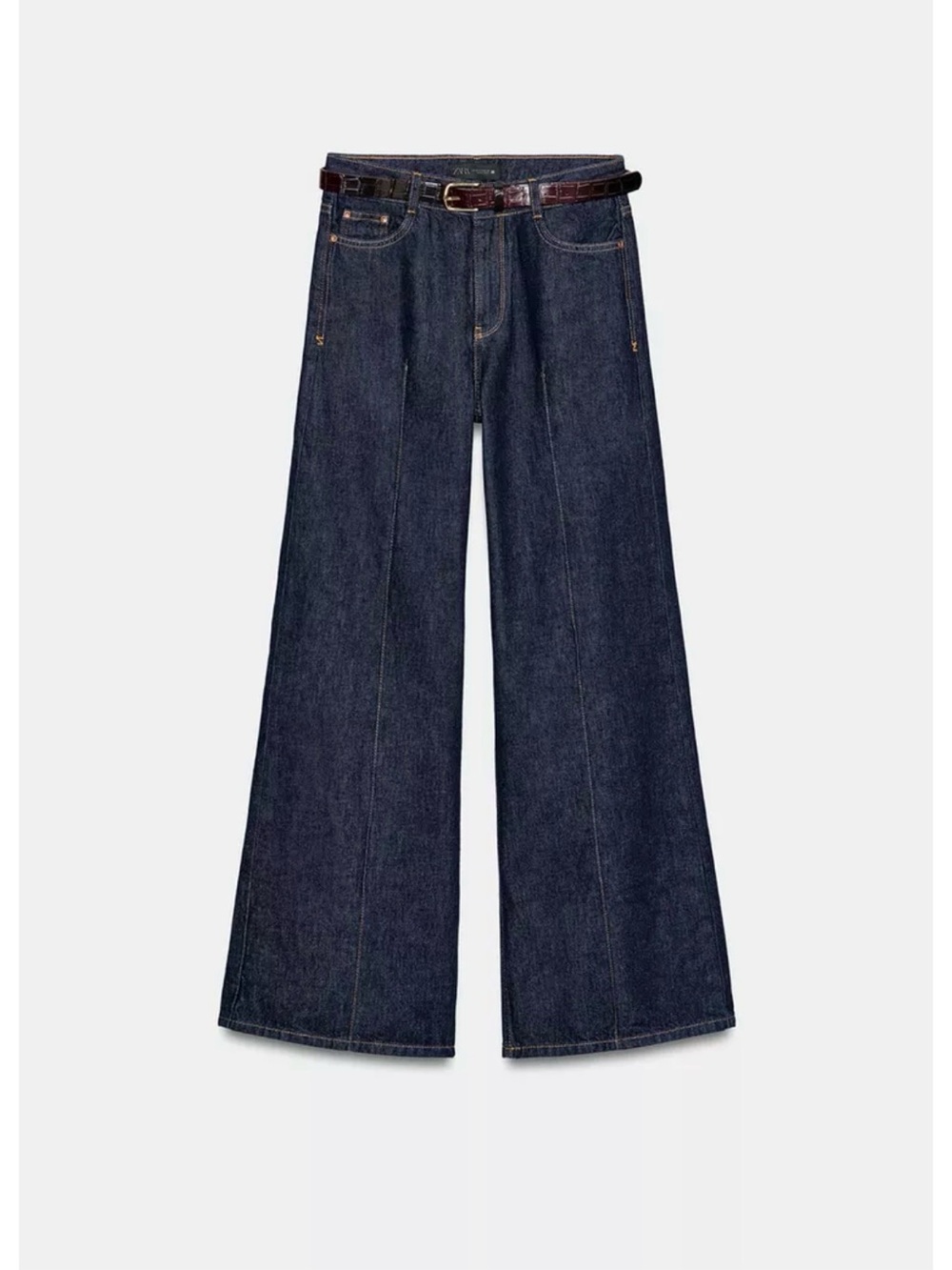 Zara Dark Indigo High-Rise Wide-Leg Jeans with Belt